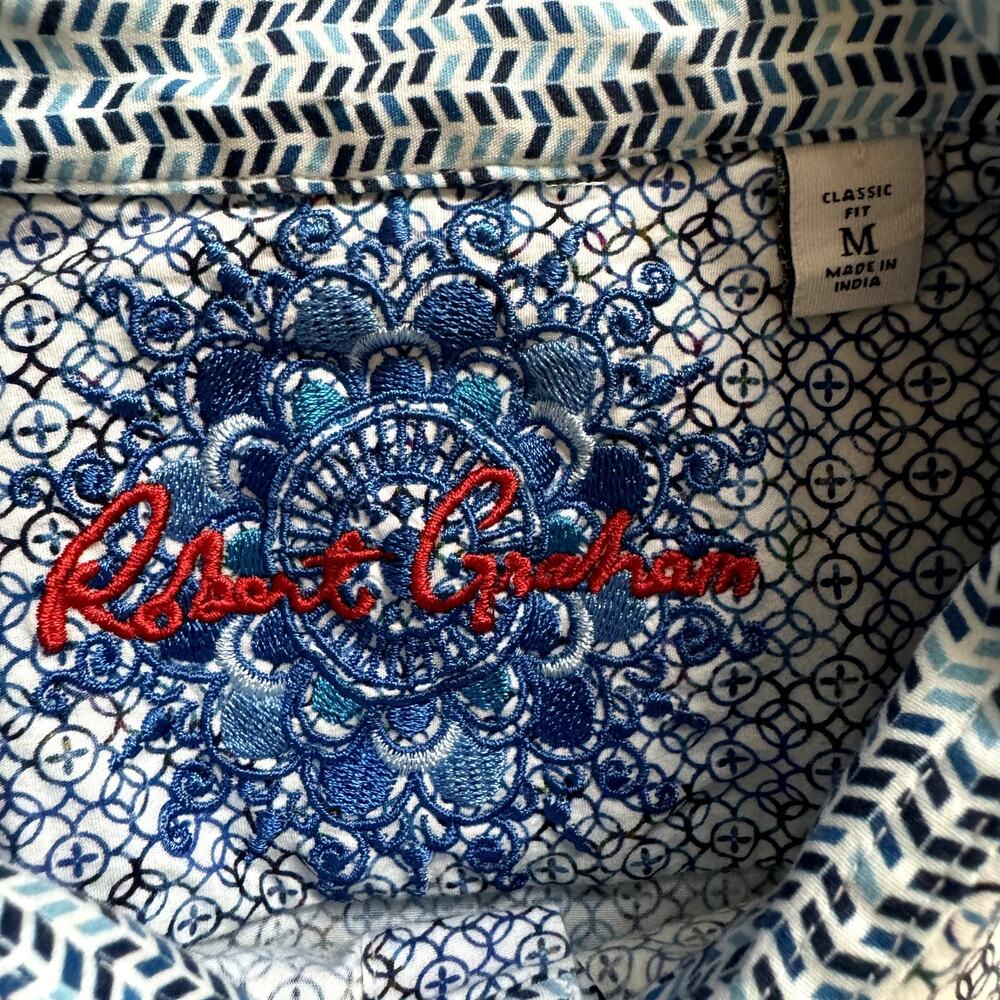 Men's Robert Graham Blue Geometric Print Classic Fit Button Up Casual Shirt M - Picture 5 of 8